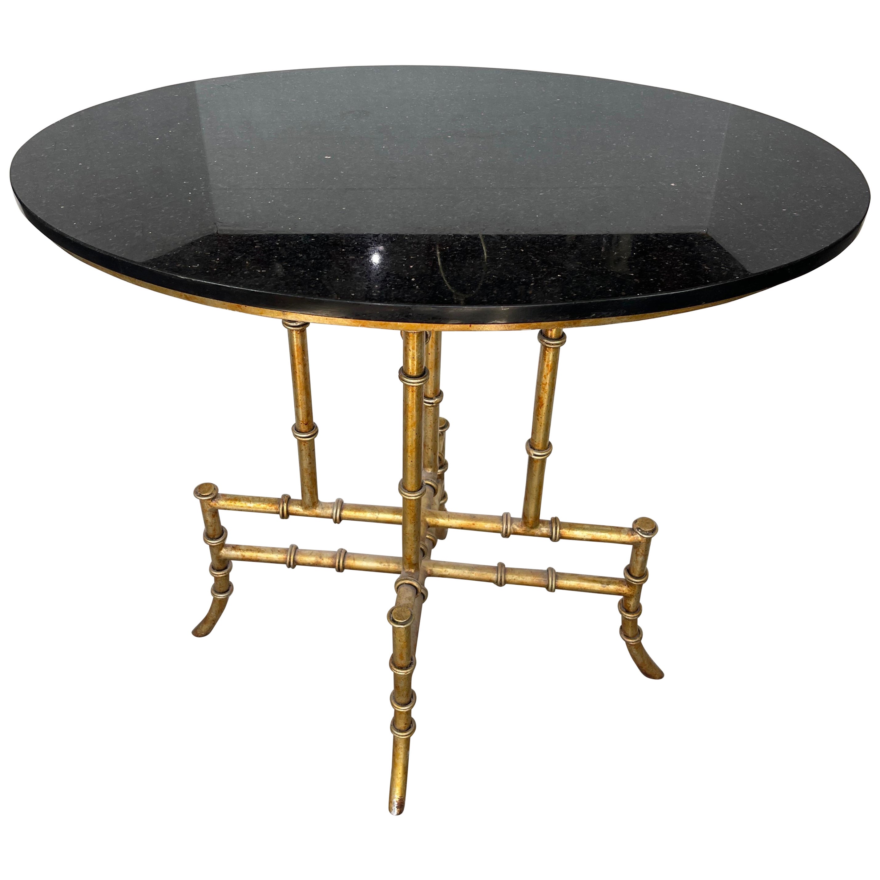 Gilt Metal Faux Bamboo $& Oval Granite Top Table For Sale