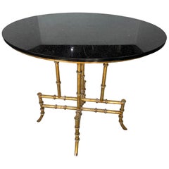 Used Gilt Metal Faux Bamboo $& Oval Granite Top Table