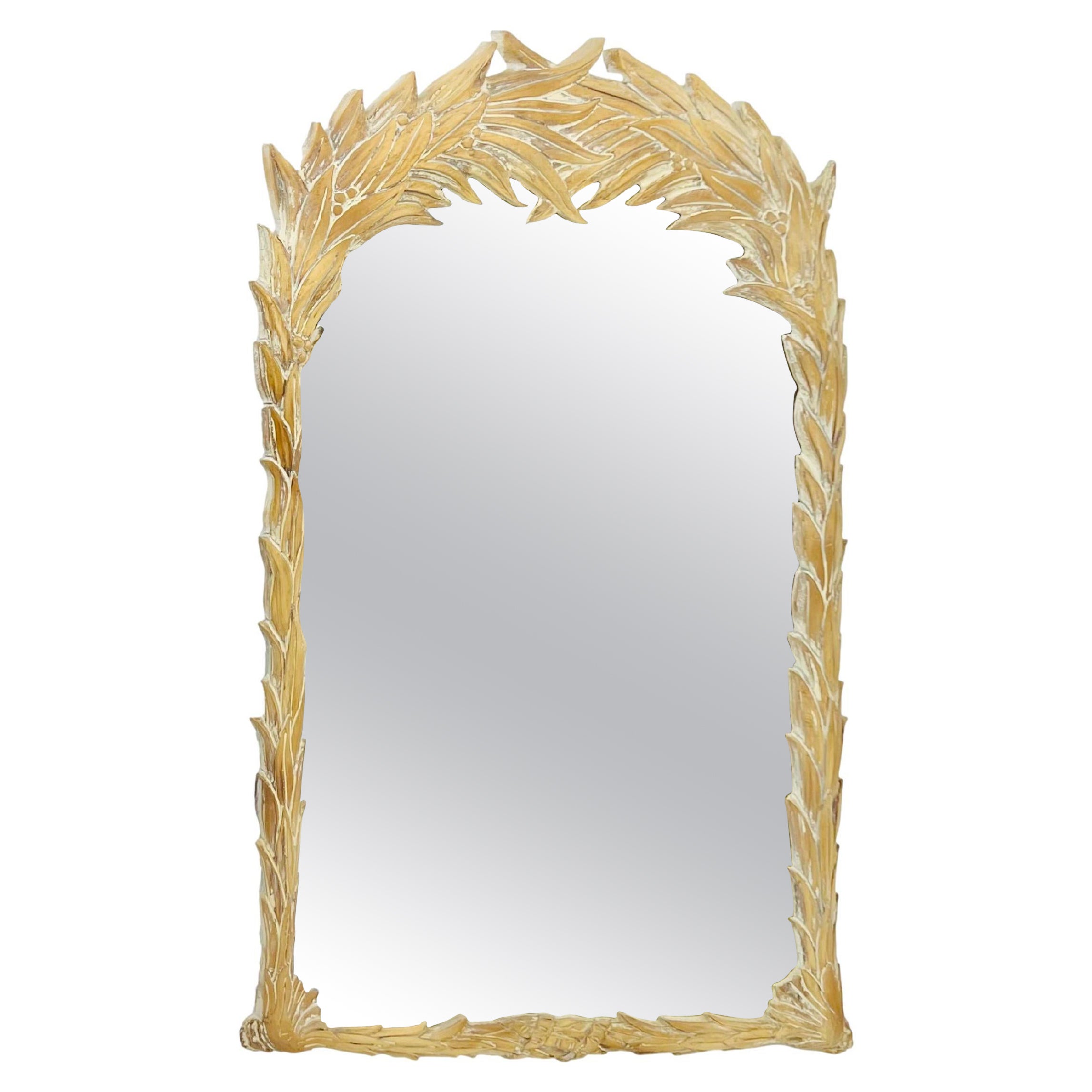 Carved Wood Palm Frond Mirror in the Style of Serge Roche For Sale
