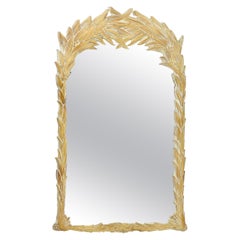 Vintage Carved Wood Palm Frond Mirror in the Style of Serge Roche