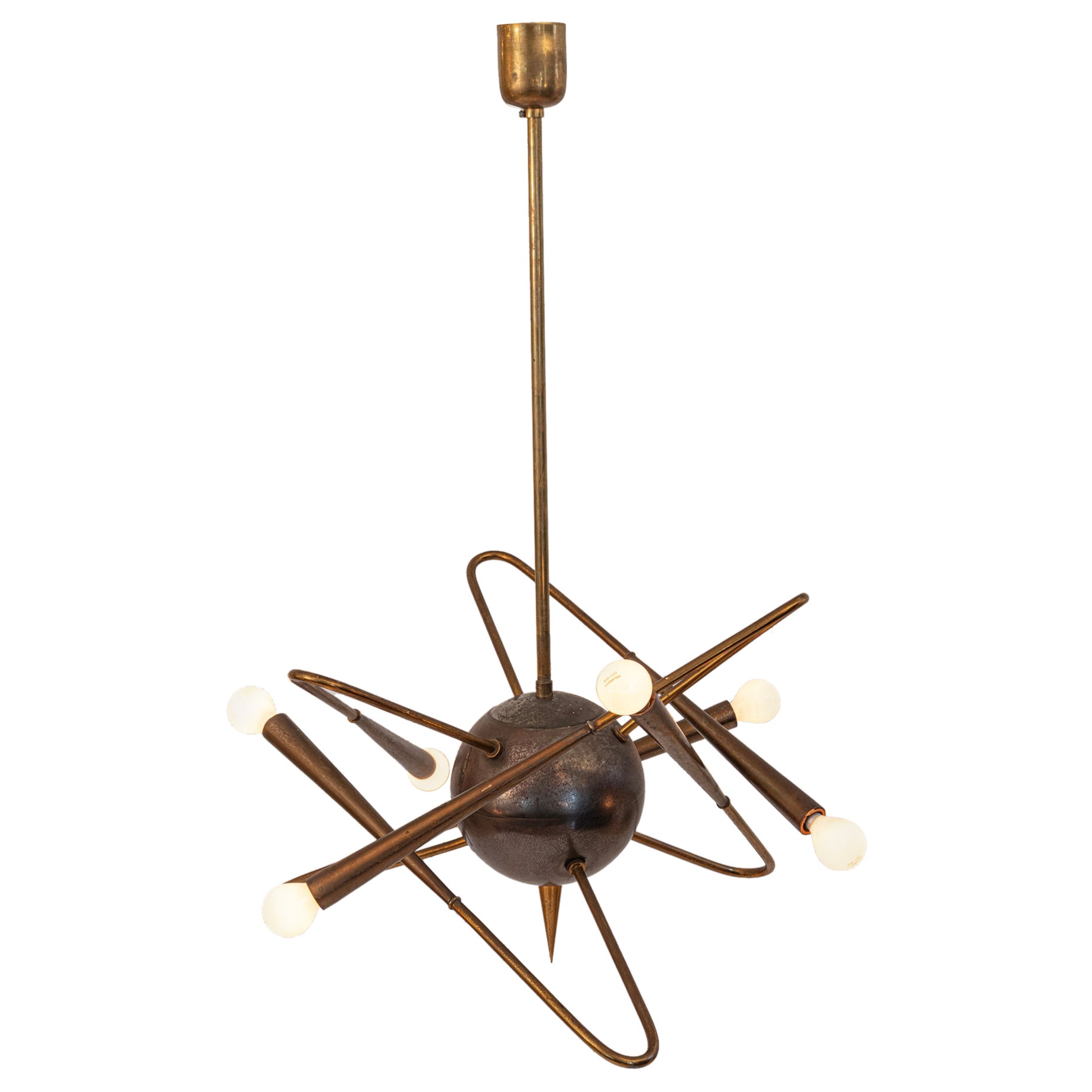 Raro lampadario Sputnik Stilnovo Italia c1950