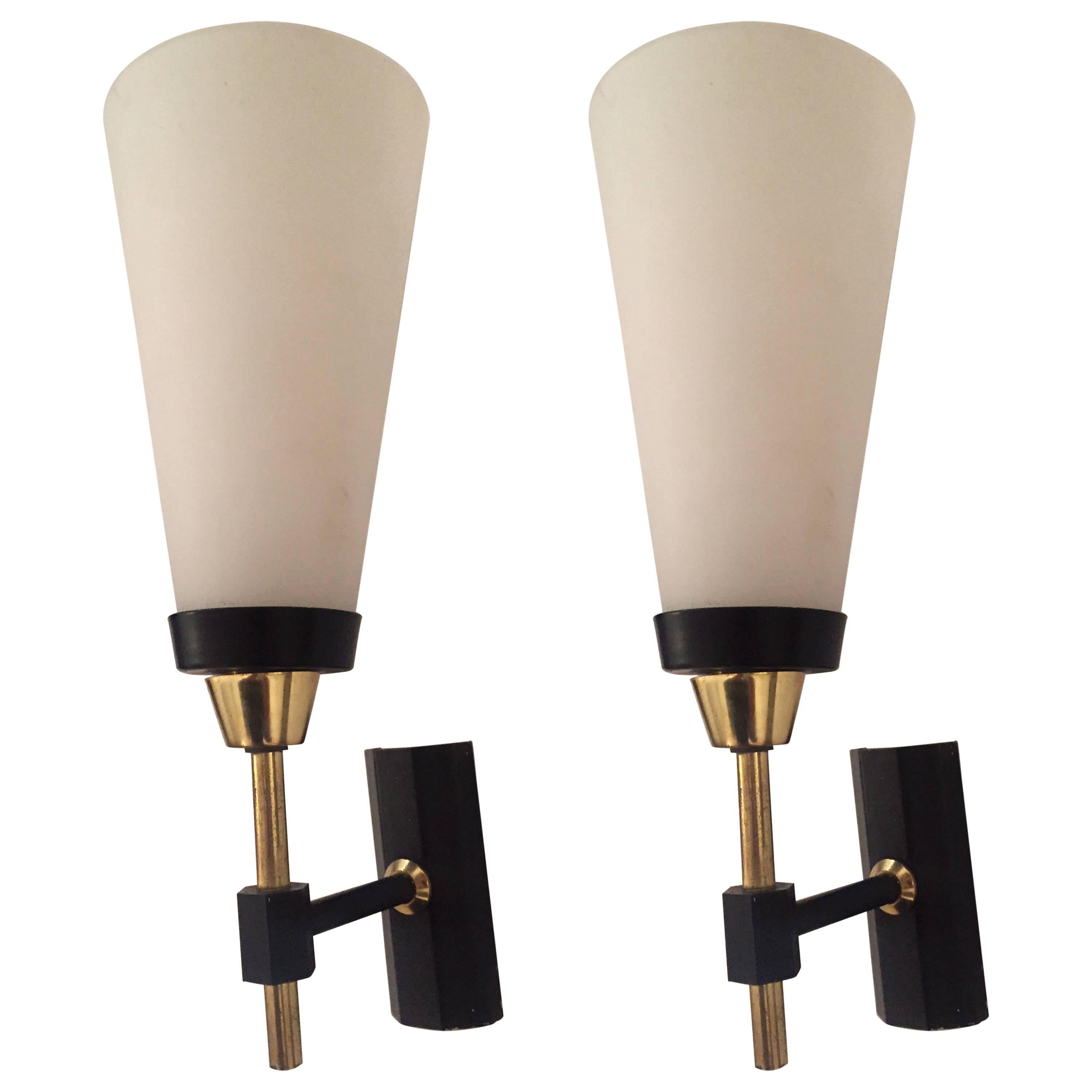 Pair of Large French 1950s Mid-Century Modern Lunel Sconces