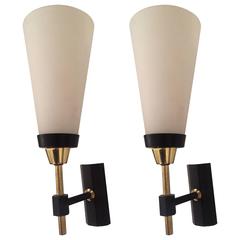 Pair of Large French 1950s Mid-Century Modern Lunel Sconces