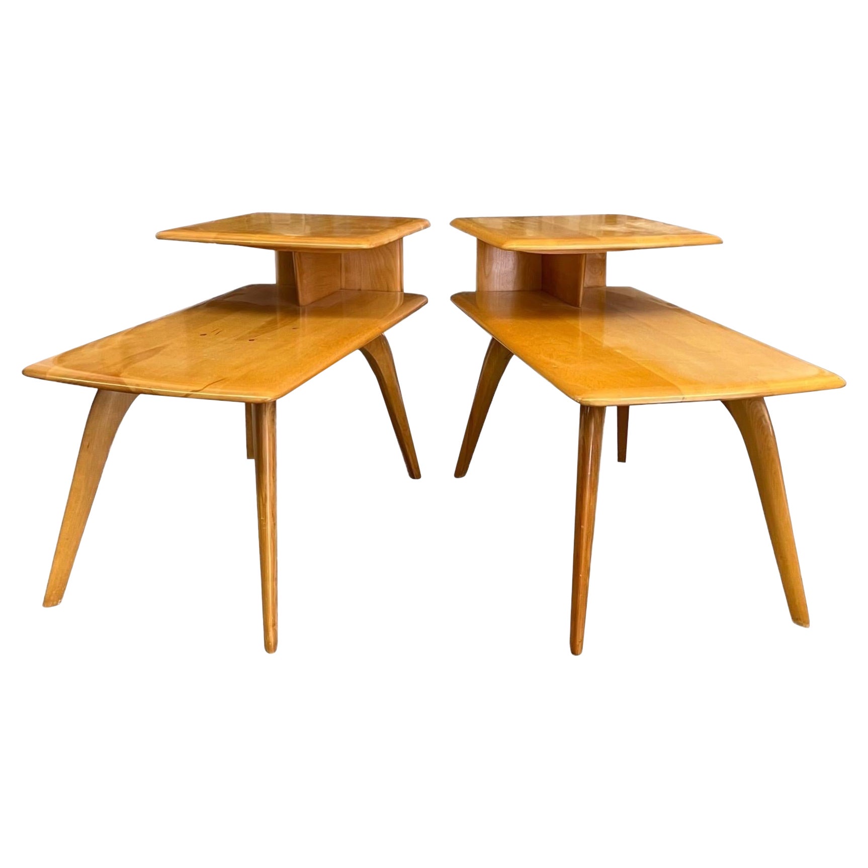 Vintage Solid Wood Maple Mid Century Modern End Table Set by Heywood Wakefield. 