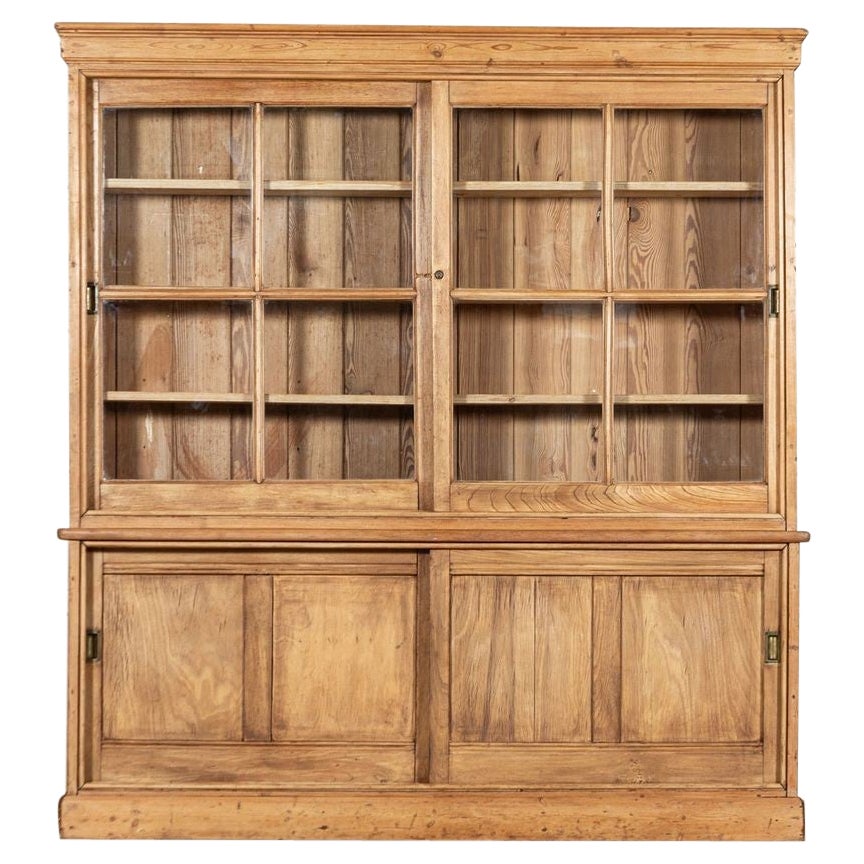 Large English Ash & Pine Glazed Bookcase Cabinet For Sale
