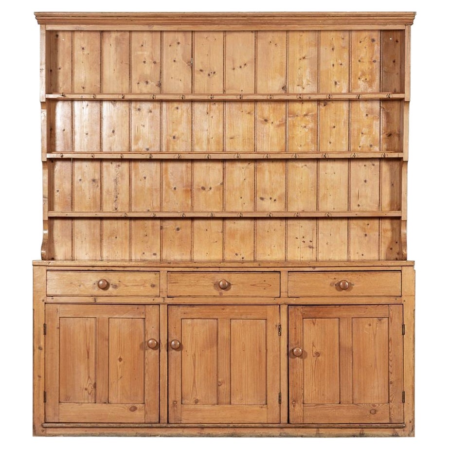 Large 19thC English Pine Waterfall Dresser For Sale
