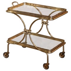 Retro Mid-Century French Bagues Style Brass Bar Cart on Wheels with Removable Tray