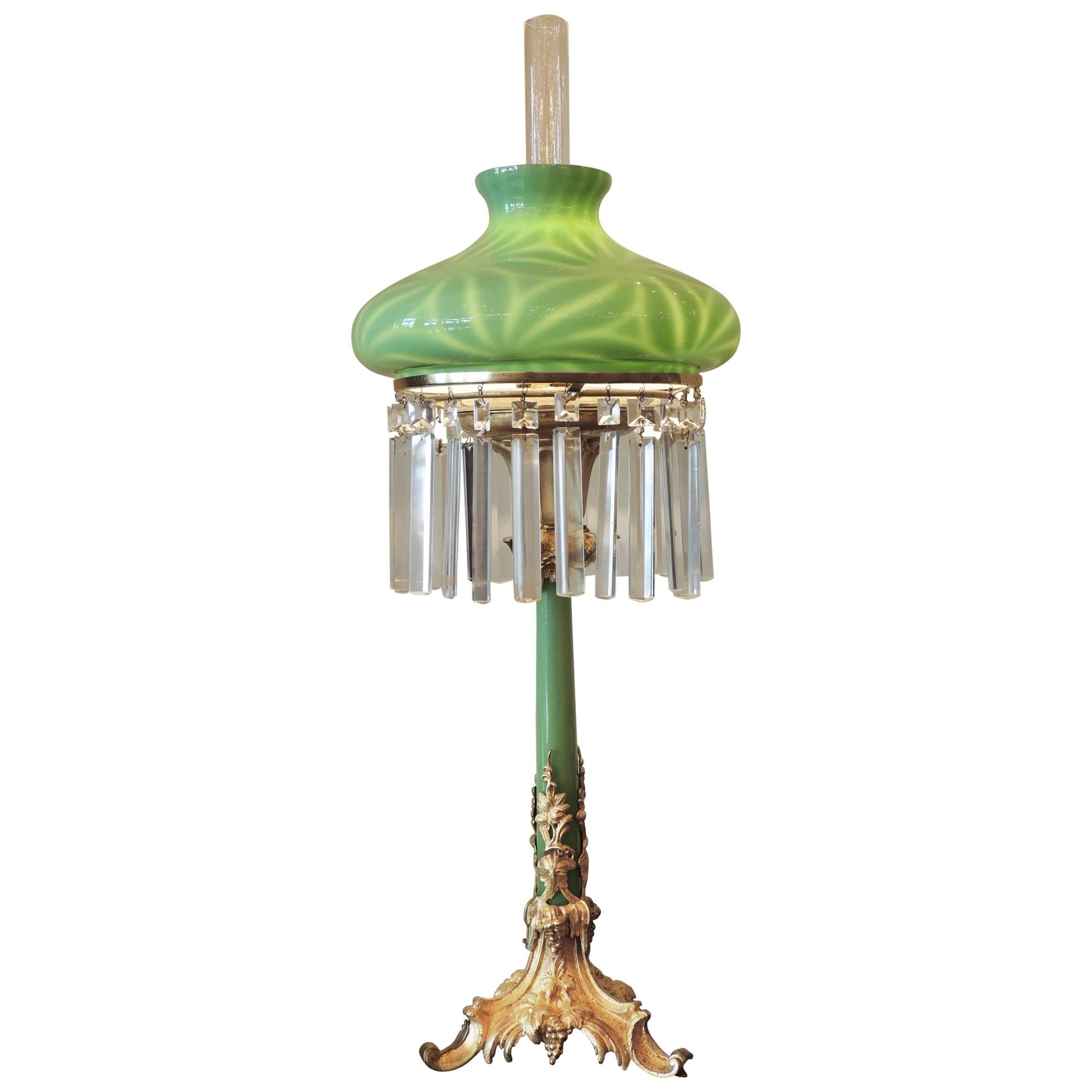 Early 20th C Art Nouveau Art Glass Oil Lamp