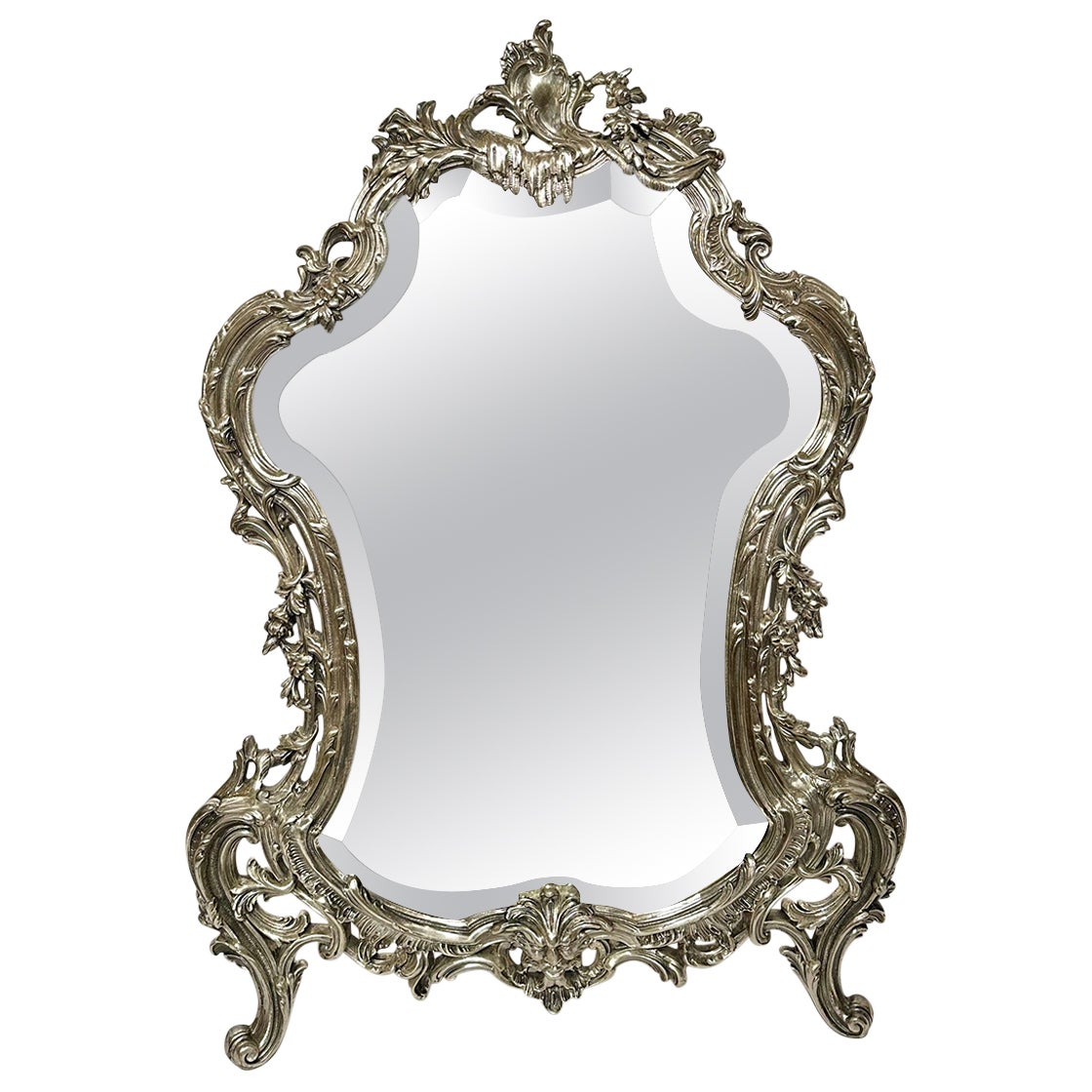 Antique French Silvered Bronze Dresser Mirror with Beveling, Circa 1870-1880. For Sale