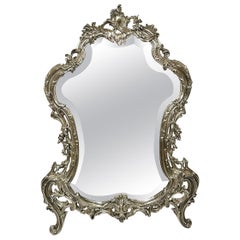 Antique French Silvered Bronze Dresser Mirror with Beveling, Circa 1870-1880.