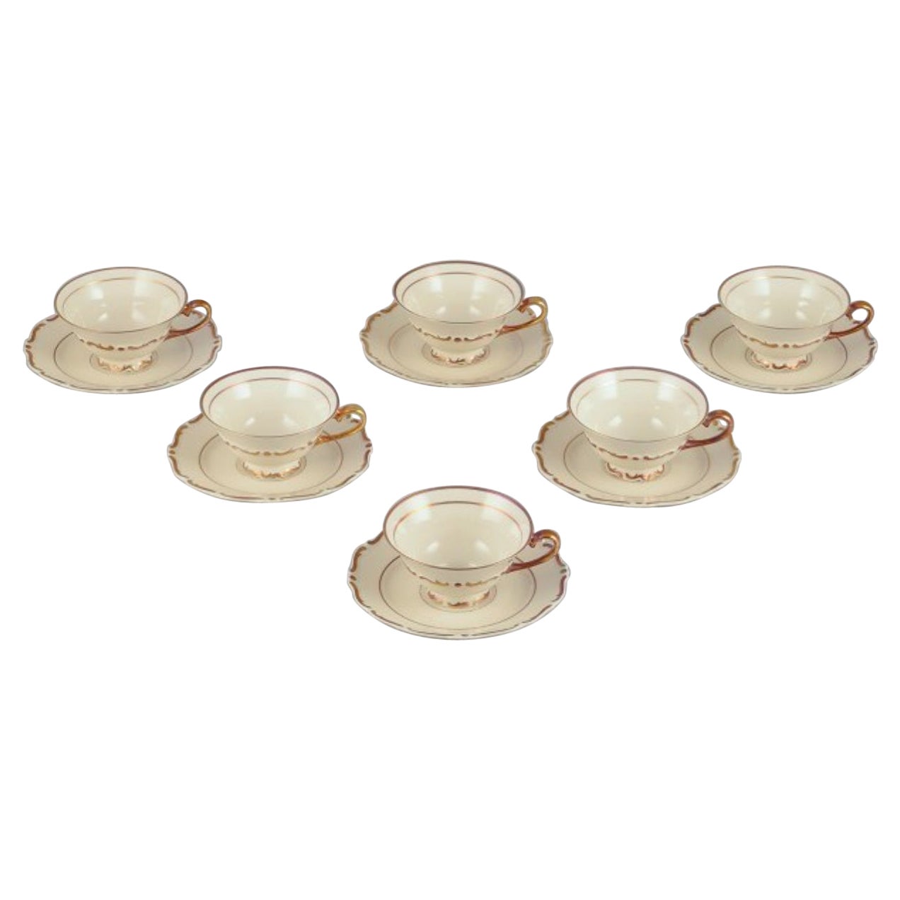 Set of six KP, Karlskrona (Sweden) tea cups with saucers.