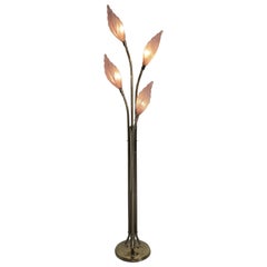 Retro Art Glass And Brass 1970s Floral Flower Floor Lamp