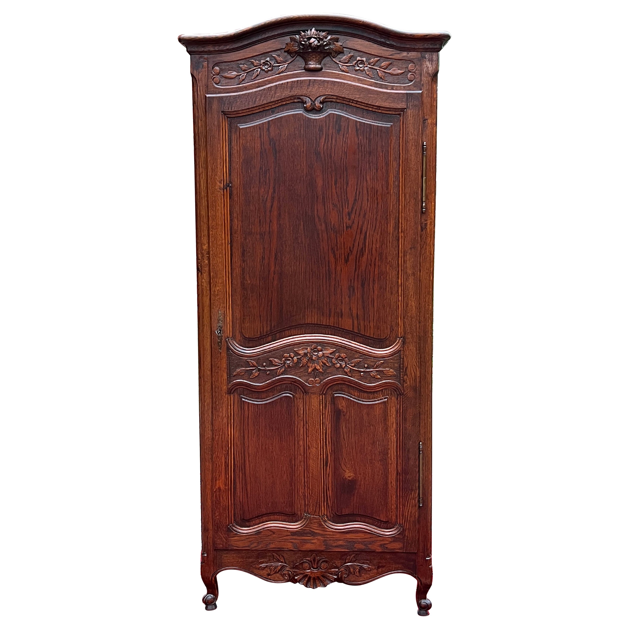 Antique French Country Louis XV Armoire Wardrobe Cabinet Linen Closet Oak 1930s
