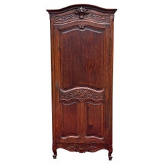 Antique French Country Louis XV Armoire Wardrobe Cabinet Linen Closet Oak 1930s