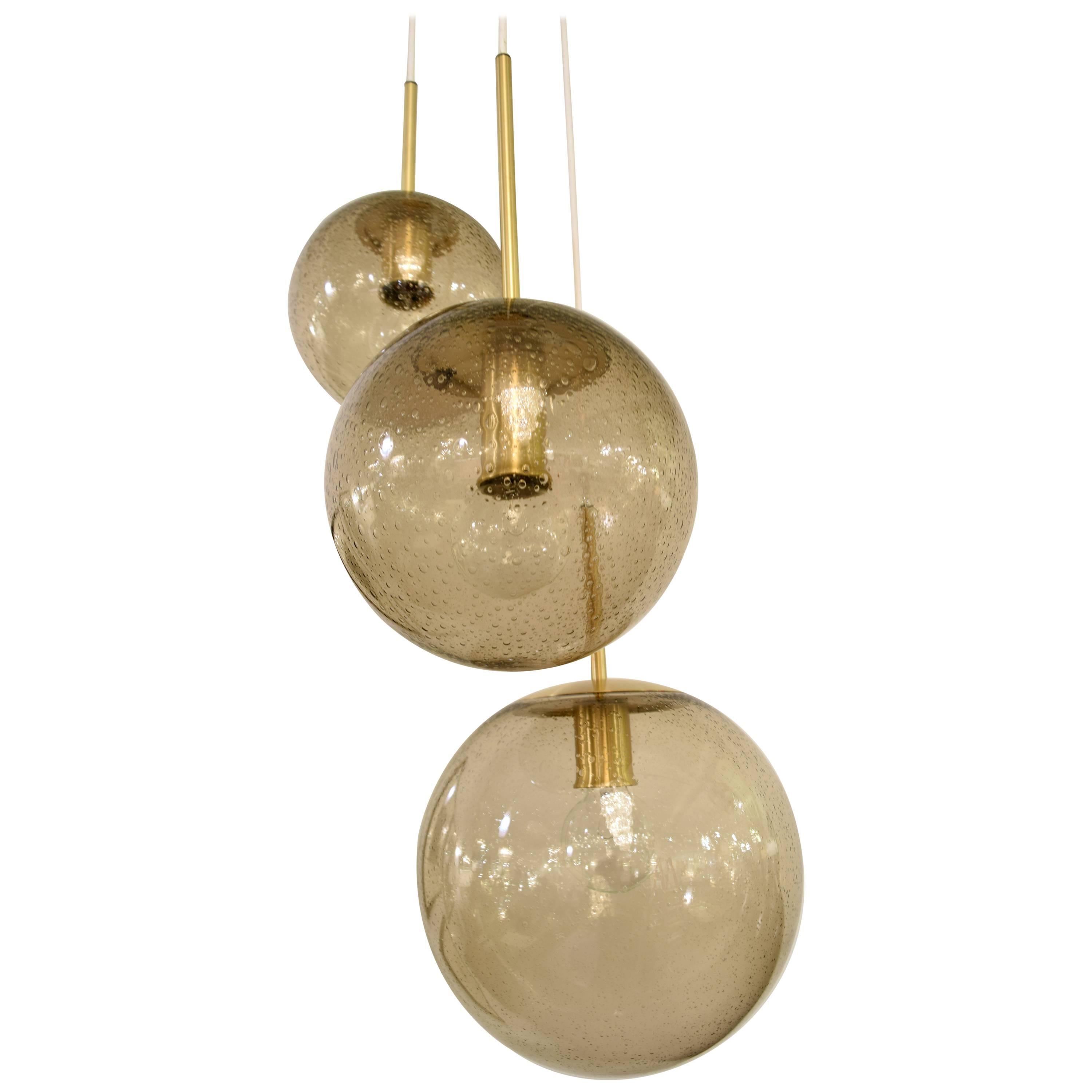 Mid Century Smoked Bubble Glass Triple Orb Fixture 