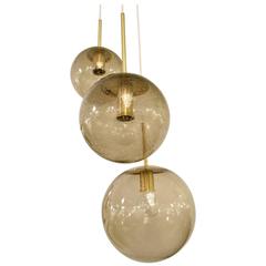 Mid Century Smoked Bubble Glass Triple Orb Fixture 
