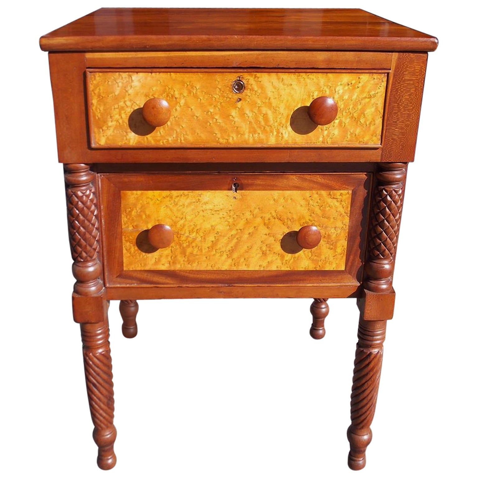 American Antique Cherry/Maple Wood Night Stand at 1stDibs