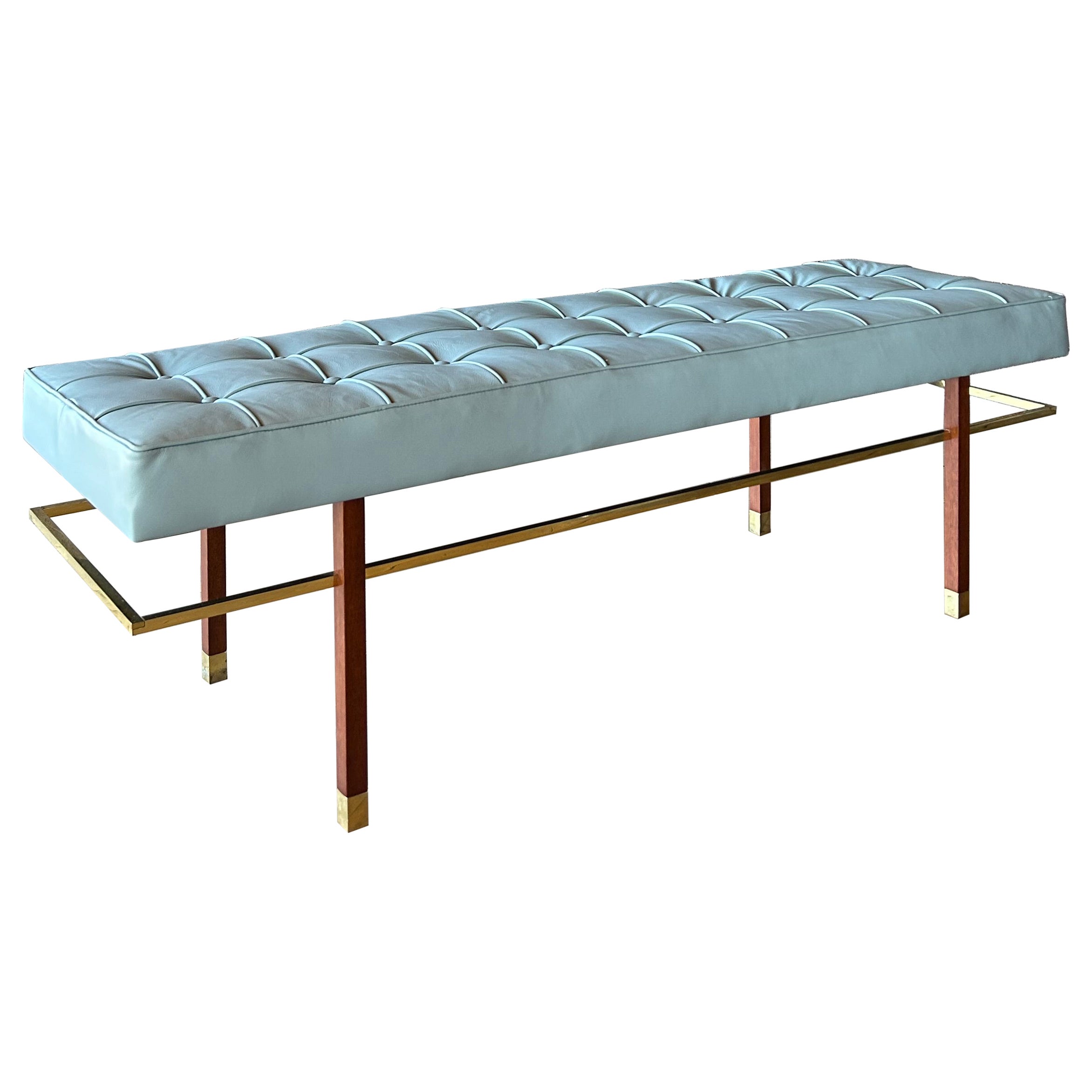 Harvey Probber Leather & Brass Bench For Sale