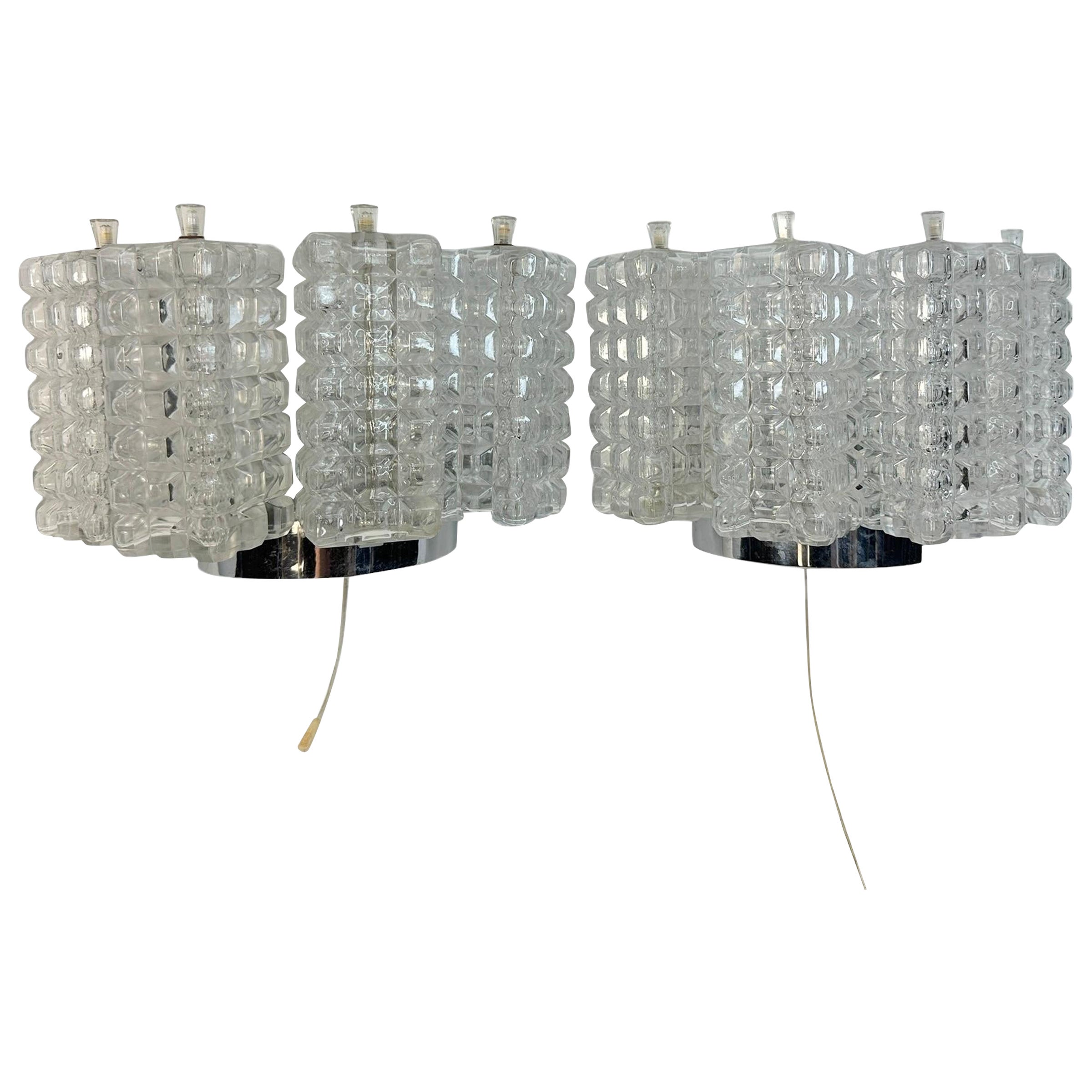 Pair of Glass Cube Sconces Wall Lights by Austrolux, Austria, 1960s
