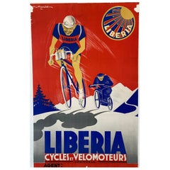 Art Deco Original Vintage Poster, 'LIBERIA CYCLING', 1934 
