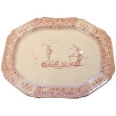 19th century English Large Faience Serving Platter with Chinoiserie Scene