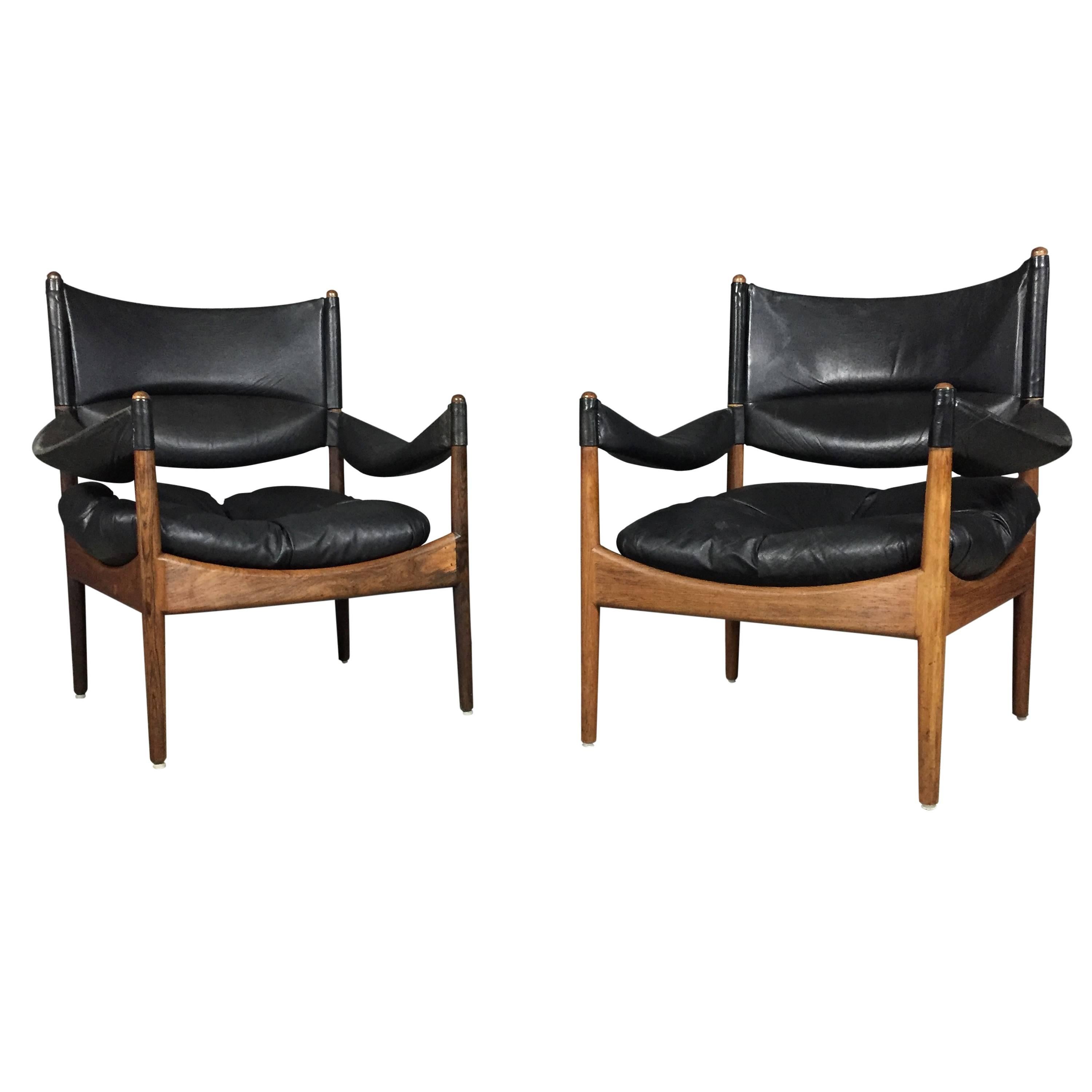 Pair of "Modus" Armchairs, Leather and Rosewood, Kristian Vedel, Denmark, 1960s