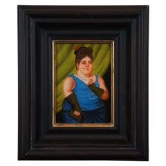 Vintage Timeless Treasures Society Lady Oil Painting on Board After Fernando Botero 13"