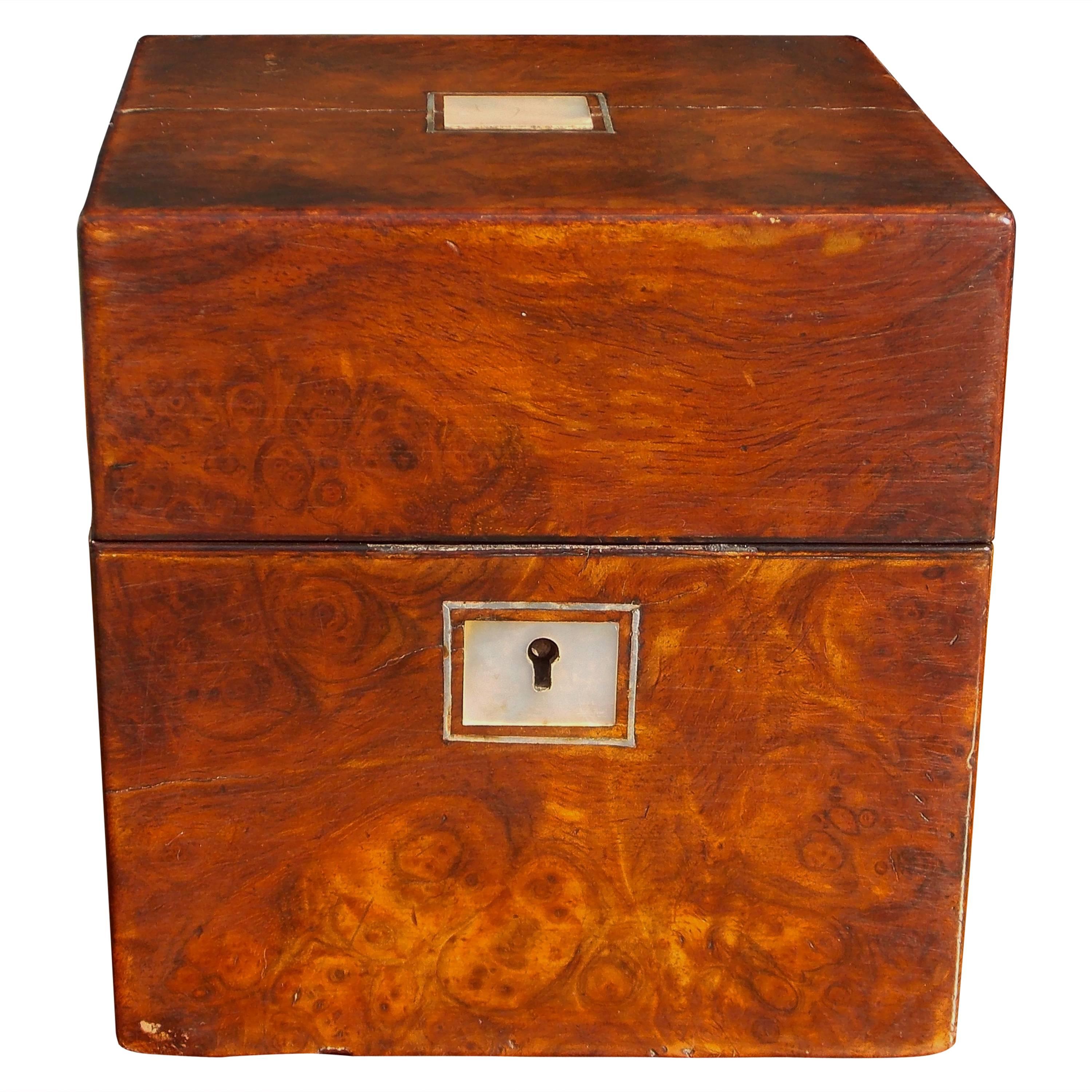 English Regency Burl Walnut Medical Box, Circa 1820