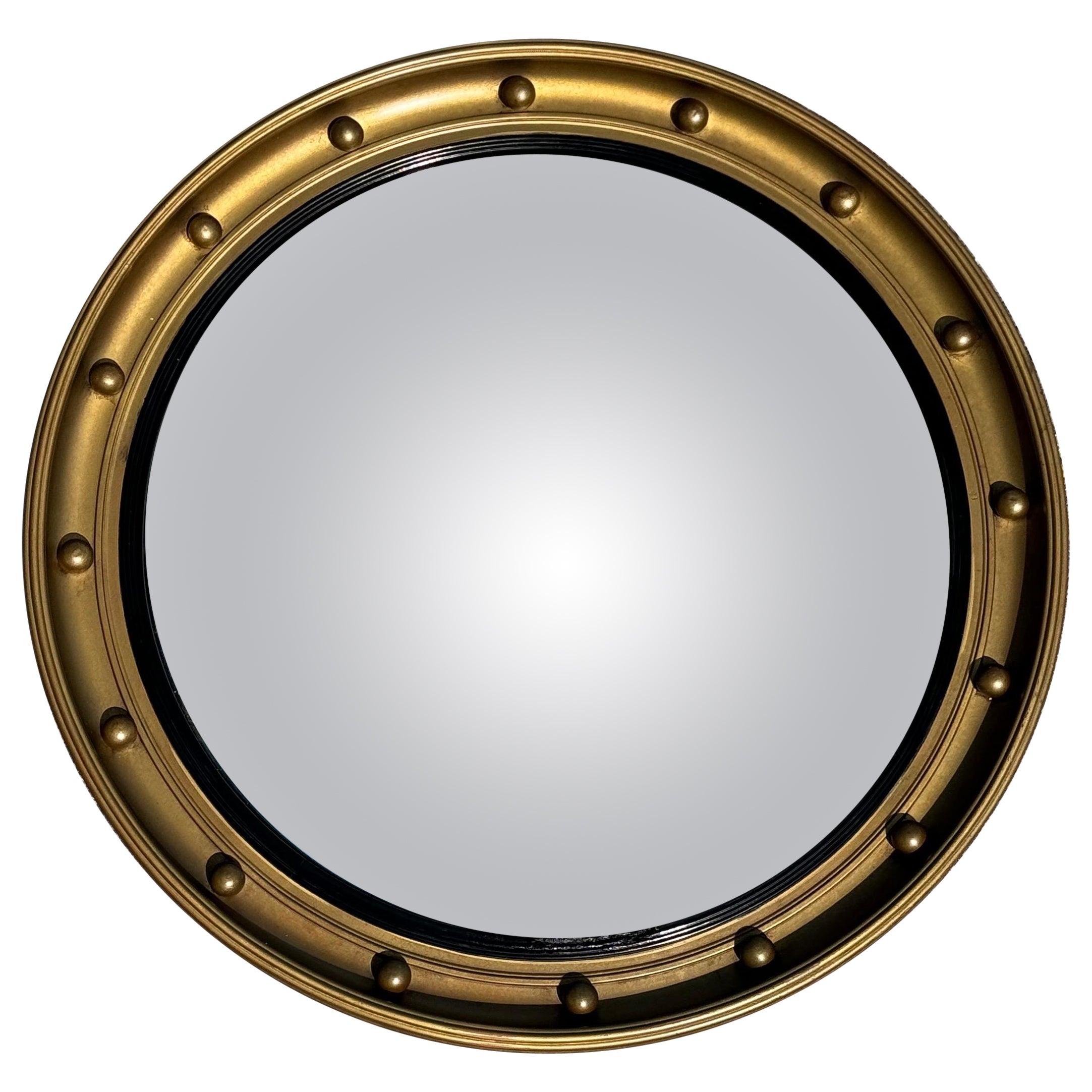 ANTIQUE 1920's CONVEX GOLD GILTWOOD BEVELLED MIRROR For Sale