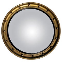 ANTIQUE 1920's CONVEX GOLD GILTWOOD BEVELLED MIRROR 