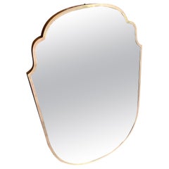 1950s Gio Ponti Style Mid-Century Modern Brass Well Shaped Italian Wall Mirror