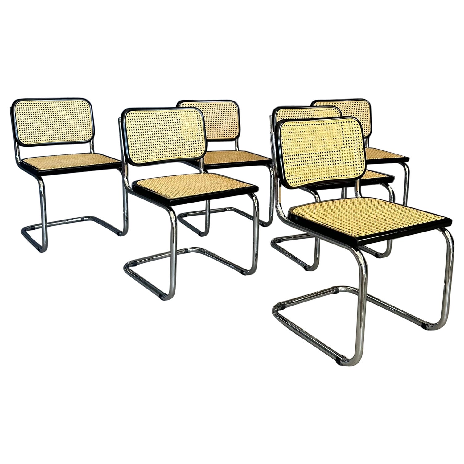 Set of 6 CESCA chairs, model B32, design by Marcel Breuer for Gavina 1970