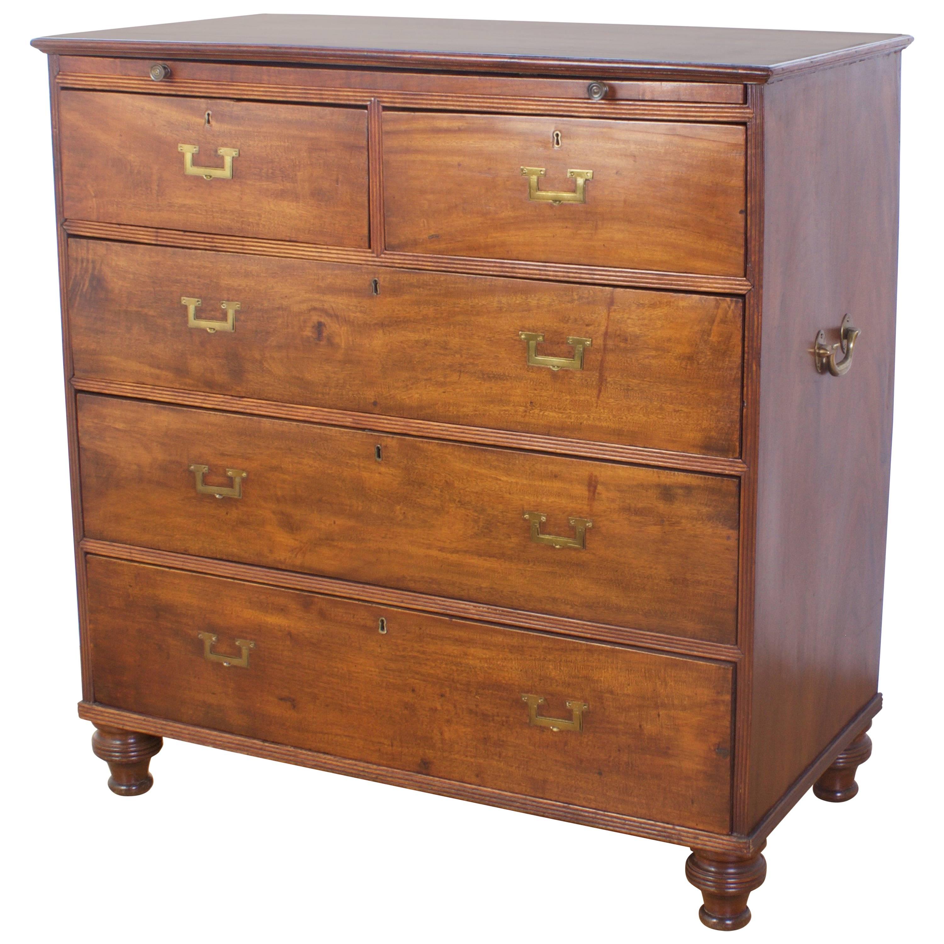 Antique Campaign English Chest of Drawers in Mahogany