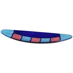 Italian Orientalist Azure Blue and Red Murano Glass Bowl Modern Centerpiece 5