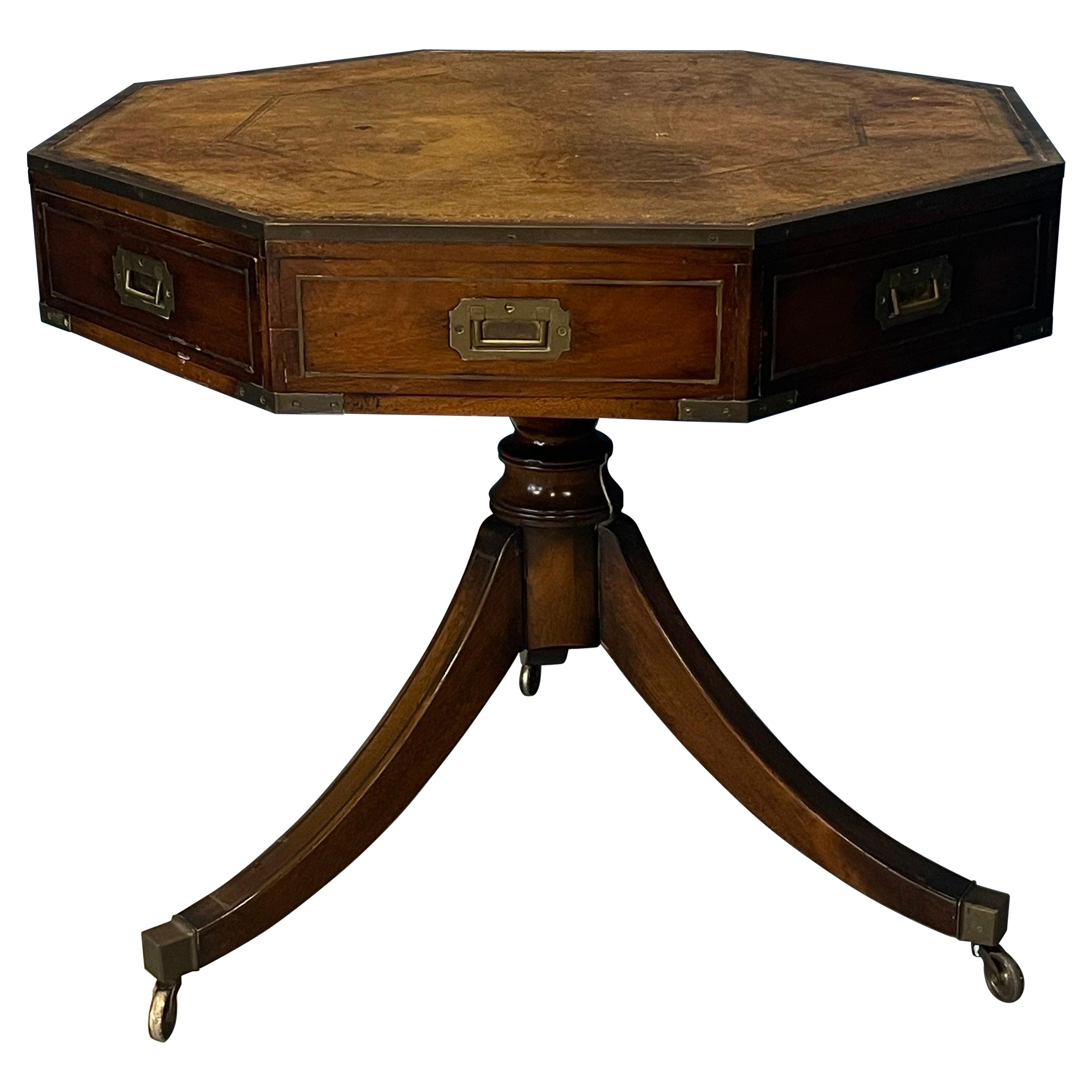 Regency style mahogany and leather top drum table For Sale