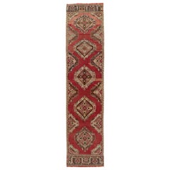 Tapis de couloir turc vintage fait à la main en rouge brique, 100 % laine, 3,2x13.6 Ft