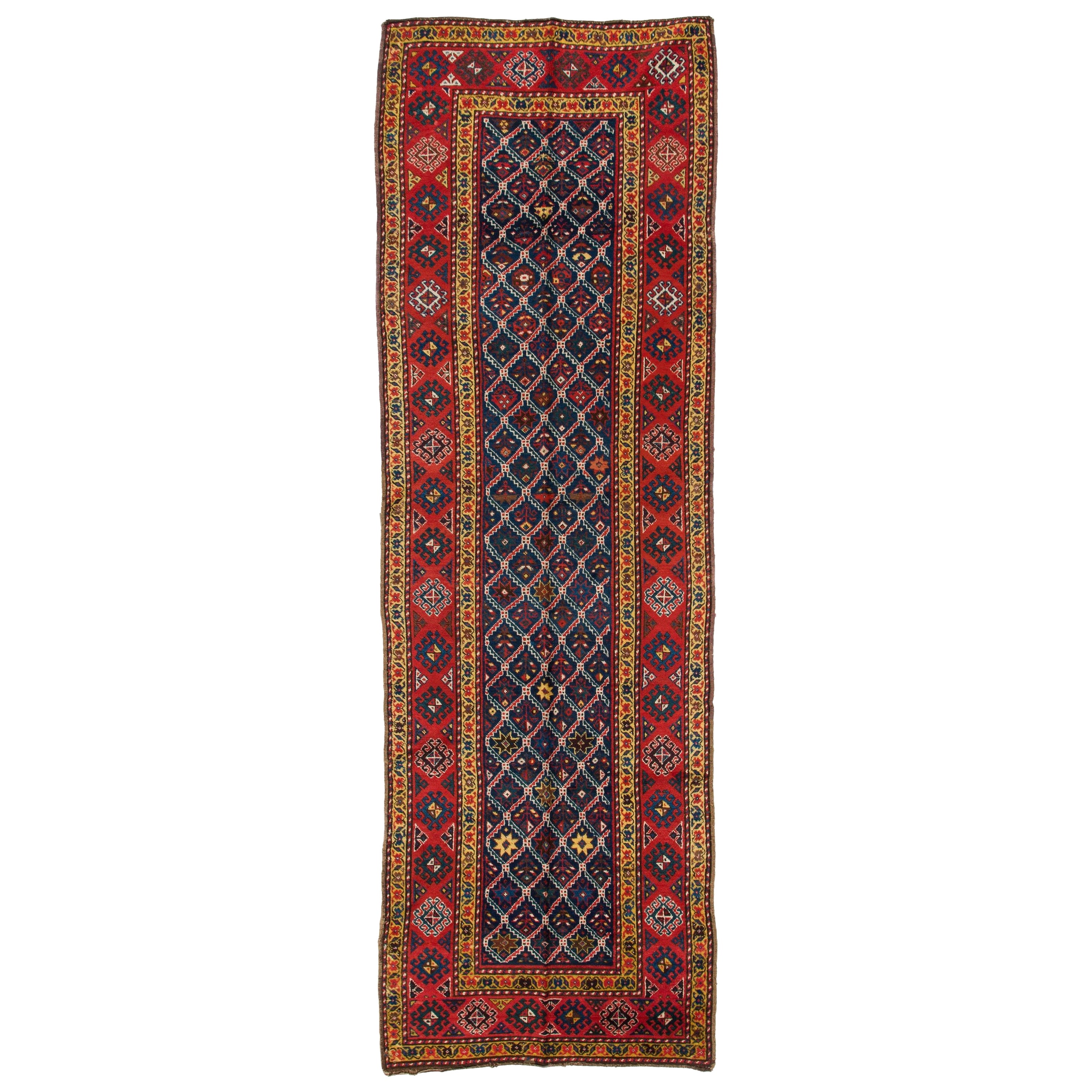 3.7x11.4 ft Antique Caucasian Talish Runner Rug, Circa 1880, 100% Wool