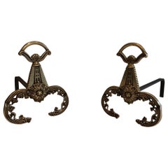 Pair of Neoclassical Style Bronze Andirons