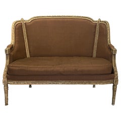 Antique French Gilt Wood Louis XVI Settee - 1870