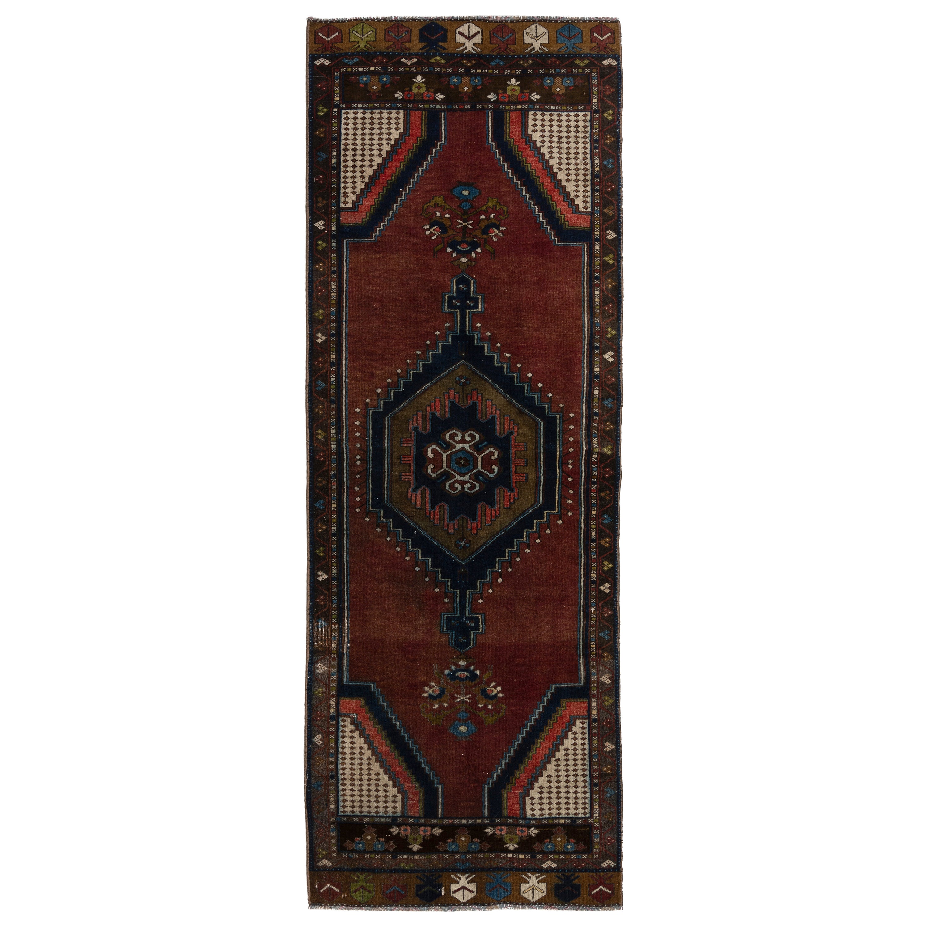 2.8x7.8 Ft One-of-a-Kind Vintage Handmade Turkish Tribal Runner Rug %100 Wool (Tapis de course tribal turc fait à la main)