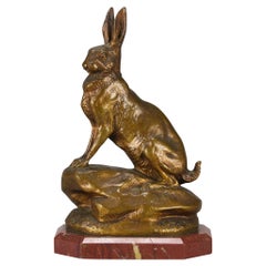 Early 20th Century French Bronze Sculpture  "Alert Hare" by Clovis Masson