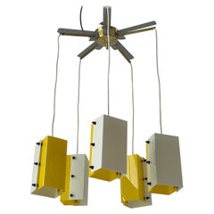 Yellow-White Plexiglass 5-shade Chandelier by Schmelzer Leuchten, 1950s, Germany