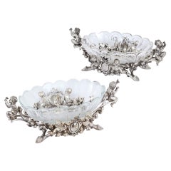 Antique Pair of Christofle Cut-Glass and Silvered Bronze Centrepieces