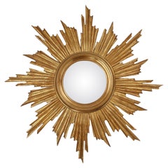 Original classic gilt wooden sunburst mirror, France ca. 1970