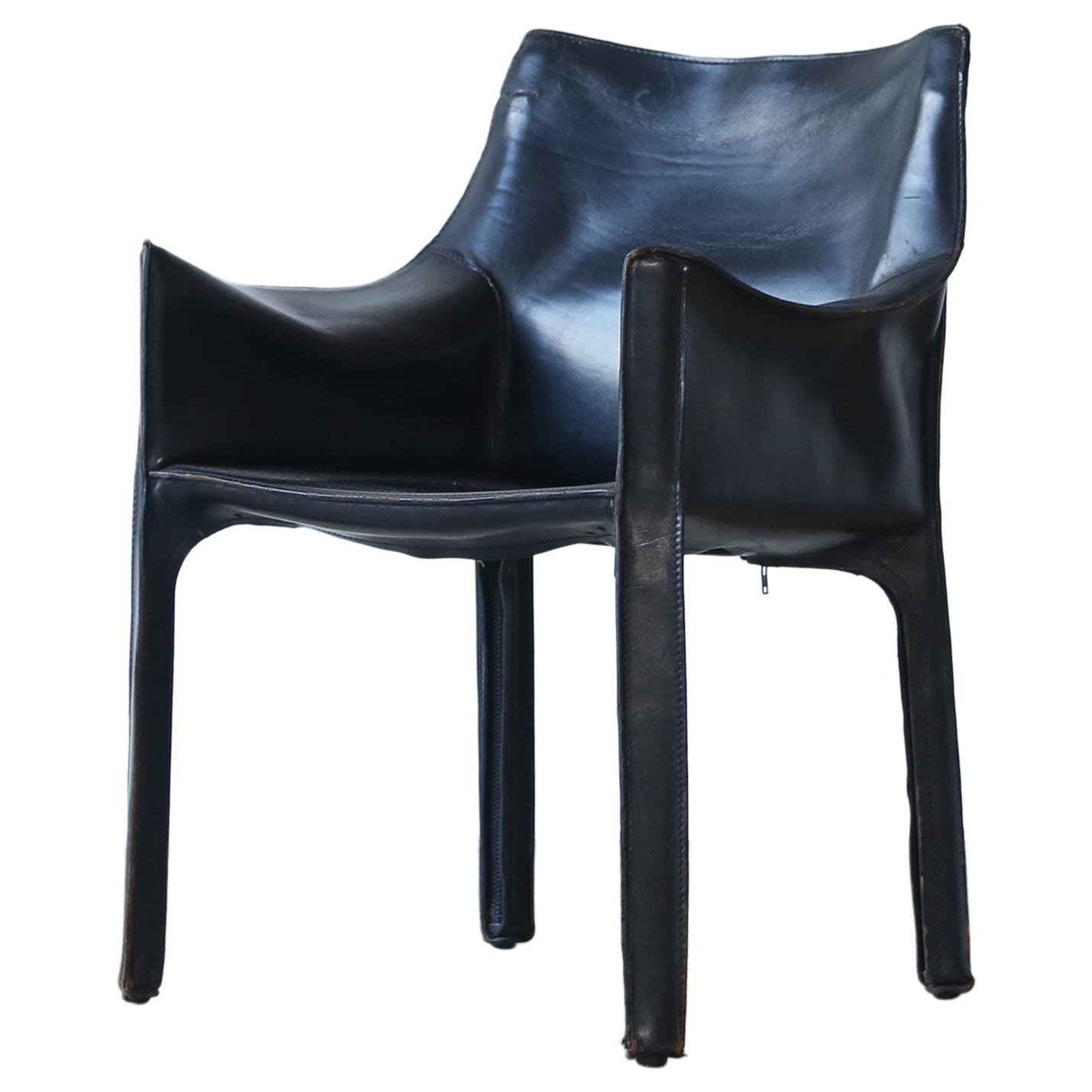 Black Leather Cab 413 Chair by Mario Bellini, Cassina, Italy, 1980s For Sale