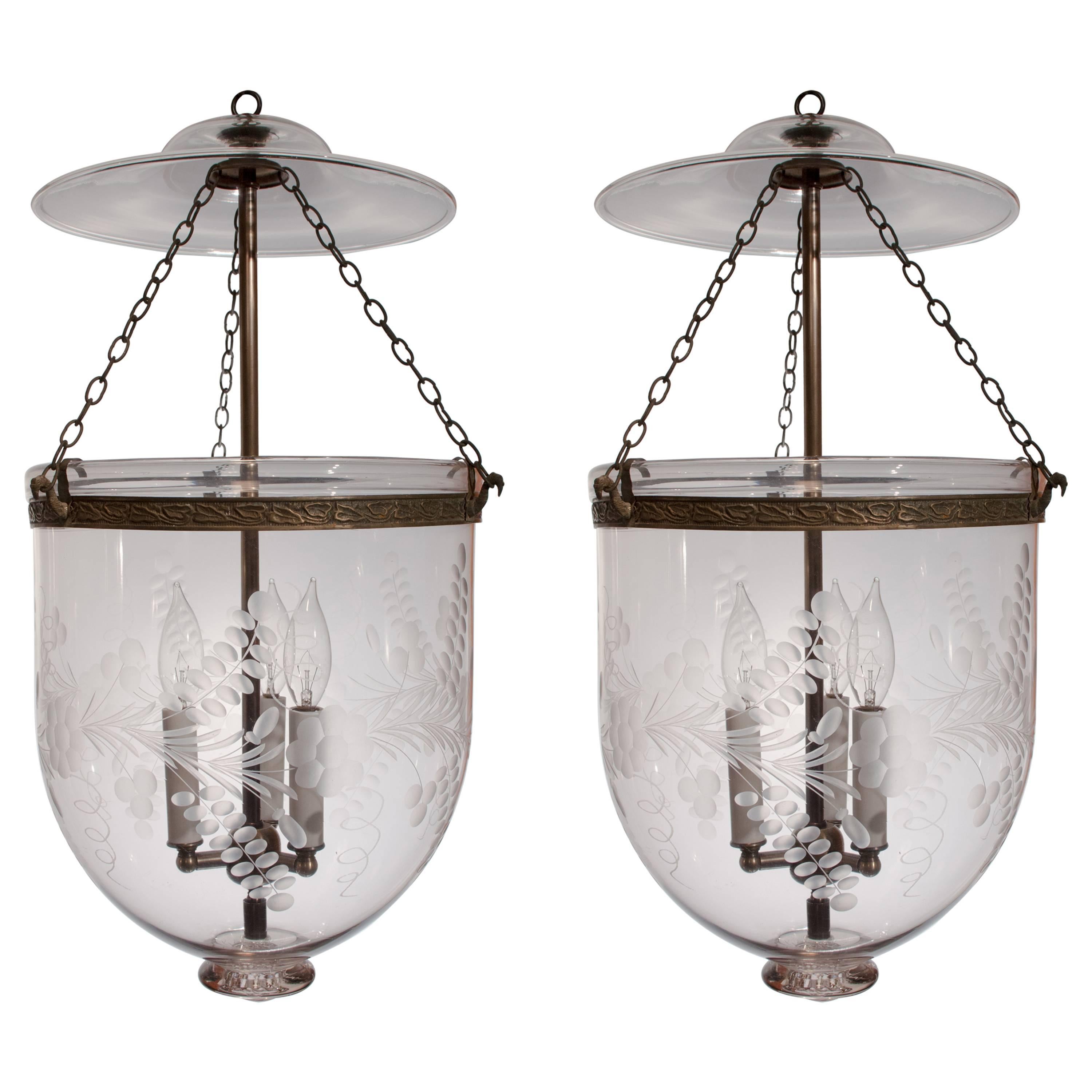 Pair of 19th Century English Bell Jar Lanterns