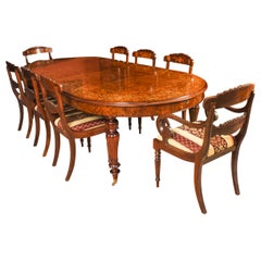 Retro Marquetry Burr Walnut Dining Table & 8 Dining Chairs 20th Century