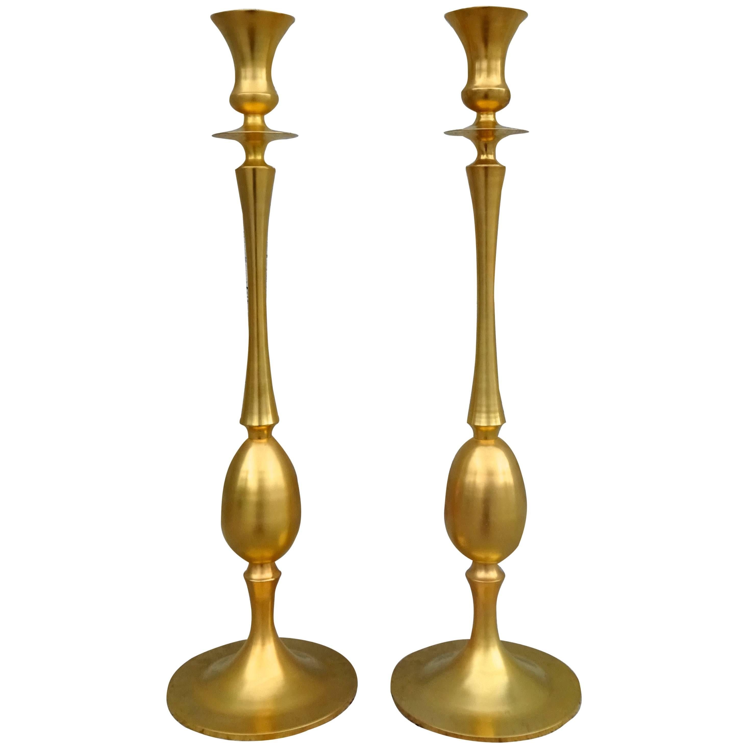 Monumental Pair of French Matte Gilt Bronze Candle Holders, circa 1990