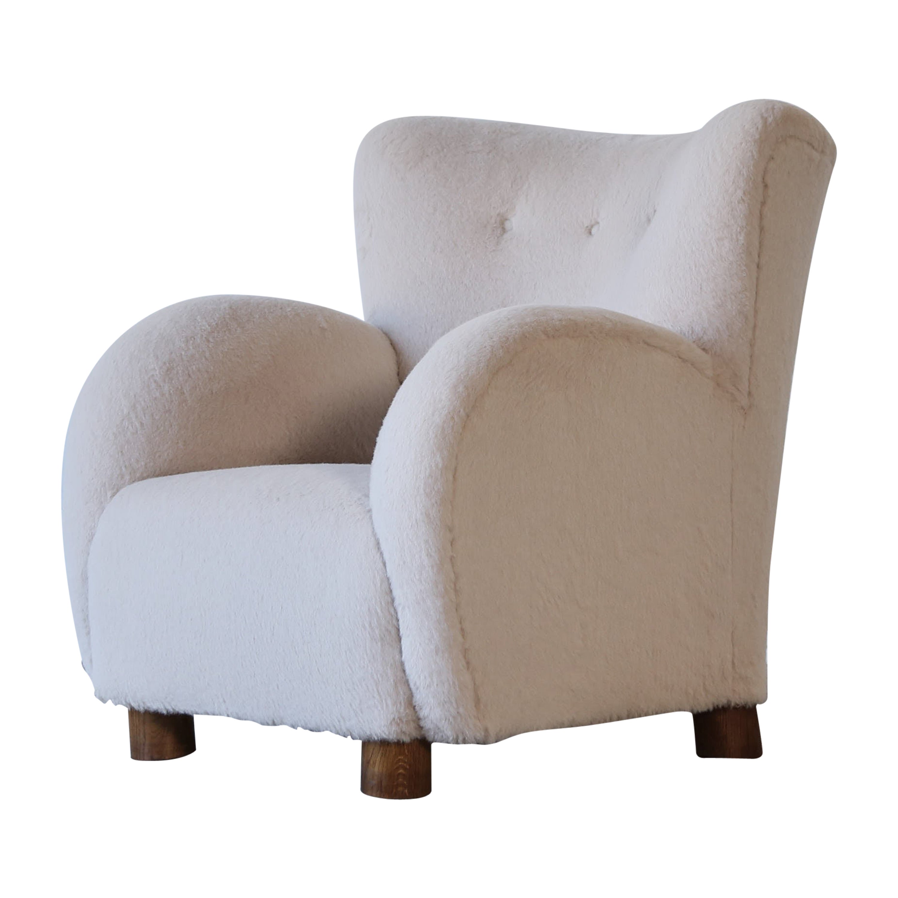 A Large Armchair, Reupholstered in Pure Alpaca Wool, Denmark, 1950s For Sale