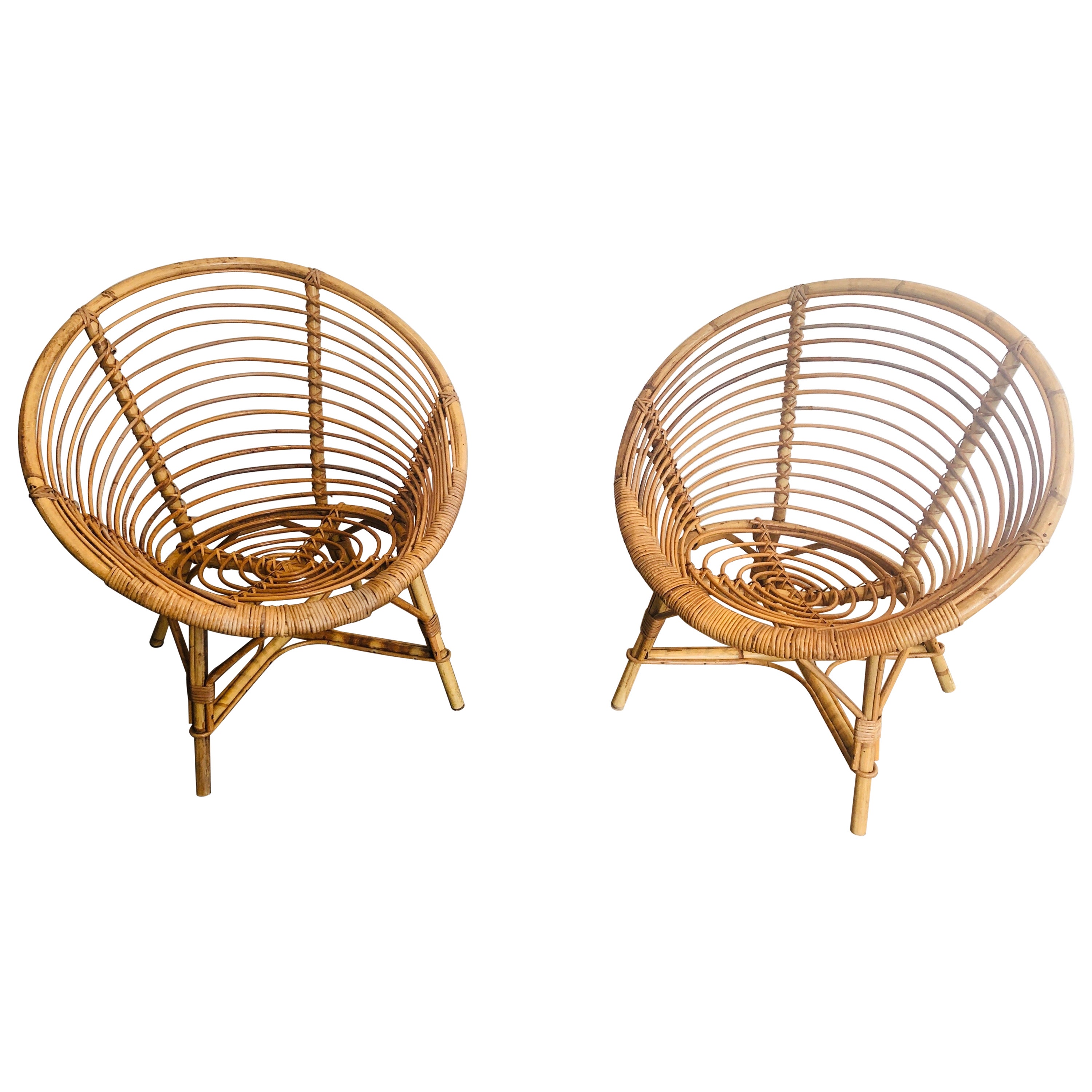Pair or Rattan  Armchairs For Sale